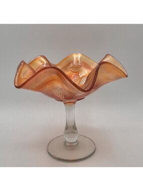 Antique Northwood Grape & Cable Pattern Marigold Carnival Glass Stemmed Compote